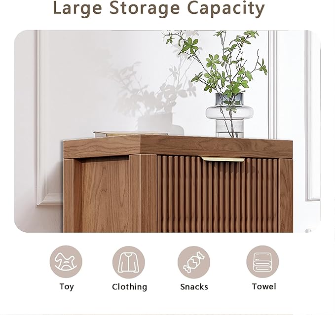 Modern 8-Drawer Solid Wood Dresser with Fluted Front & Gold Handles, Multifunctional Tall Storage Chest, for Hallway, Entryway, Walnut X2