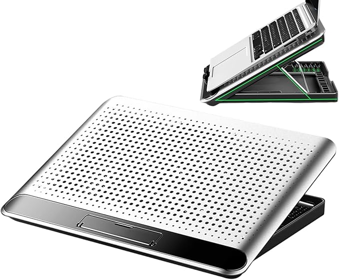 Laptop Cooler, Adjustable Riser Stand, Aluminum Quiet Fan Heat Dissipation -Device Use Ergonomic Design for Laptops Notebooks Tablets Phones Books Desk Home Office Dorm Lightweight