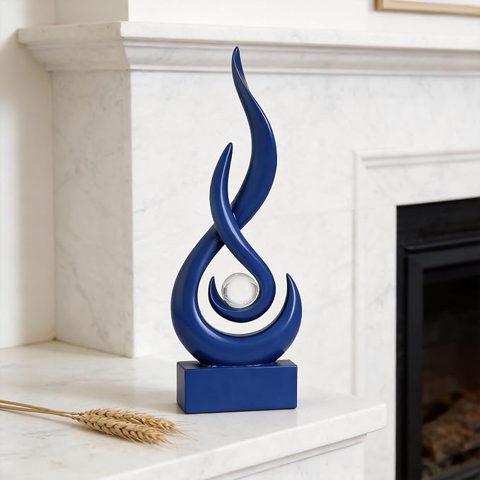 Modern Abstract Art Table Decoration,Resin Flame Statue Modern Centerpiece Ornaments for Living Room Great Gift Idea Home Decor,Collectibles (Pure Blue)