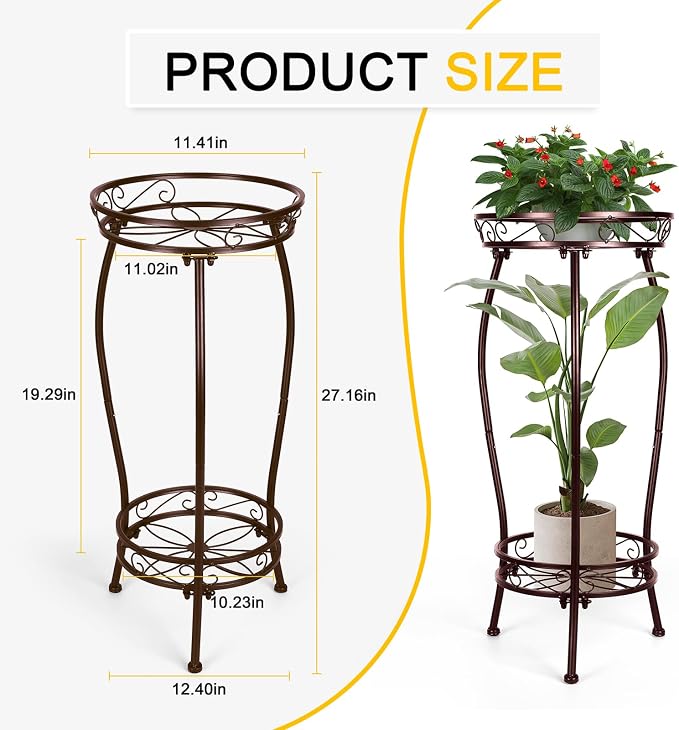 2 Tier Rustproof Iron Plant Stand - Heavy Duty Outdoor Plant Stands For Patio, Balcony Or Garden Or Planter Corner - Plant Stand Indoor (Bronze)