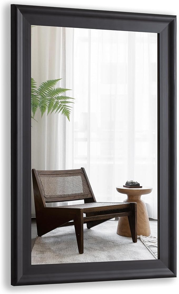 CULER Black Wood Wall Mirror for Bathroom,Rectangle Rustic Large 30 x 48 inch Hanging Vanity Mirrors with Wooden Frame for Living Room,Bedroom,Entryway
