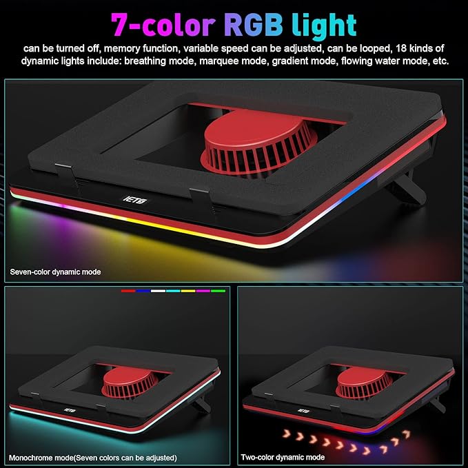IETS GT500 Powerful Turbo-Fan (5000 RPM) RGB Laptop Cooling Pad with Infinitely Variable Speed,Seal Foam for Rapid Cooling Gaming Laptop,Dust Filter for Protect Laptop,13-17.3inch Laptop Cooler