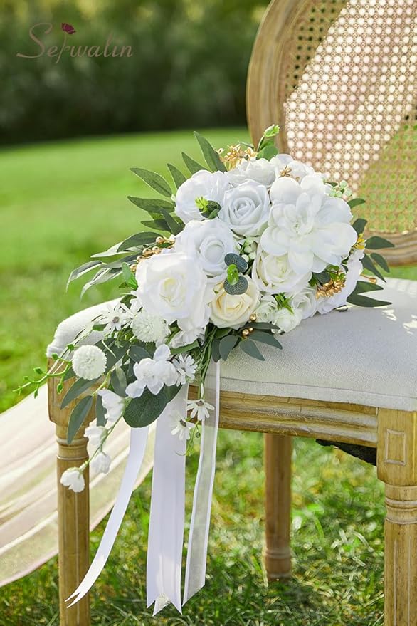 Serwalin 10 Inch Wedding Bouquets for Bride,Ivory Bridal Bouquet of Fake Flowers, Bridesmaid Bouquets for Wedding Ceremony Bridal Shower and Anniversary Day Decor