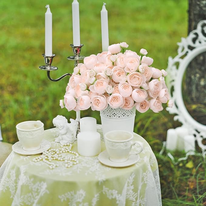 Ranunculus Artificial Flower,18 Pcs Champagne Faux Silk Mini Peony Flowers Fake Peonies Wedding Flowers DIY Bouquet for Centerpieces Arrangements Bridal Shower Decorations (Champagne)