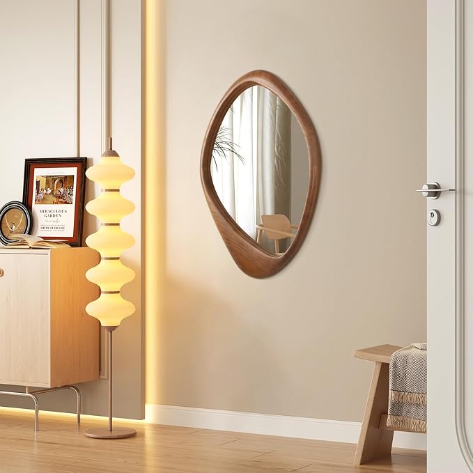 AAZZKANG Asymmetrical Wall Mirror Large 24"x16" Retro Irregular Vanity Mirrors Decorative for Bathroom Bedroom Living Room Hallway Brown