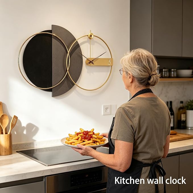 Mid Century Modern Wall Clock 3D Luxury Large Geometric Silent Non Ticking for Living Room, 43X27.5" Giant Ring Abstract Art Clock for Wall, Big Unique Metal Fancy Clock Wall Decor for Bedroom Kitchen