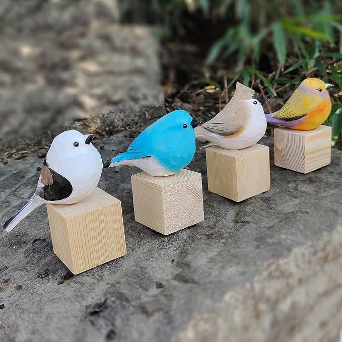 WEAUSUP Hand Carved Wooden Bird Figurine Gift for Bird Lovers | Hand carved wood bird statue with delicate paint,home shelf decor gift(suit 2)