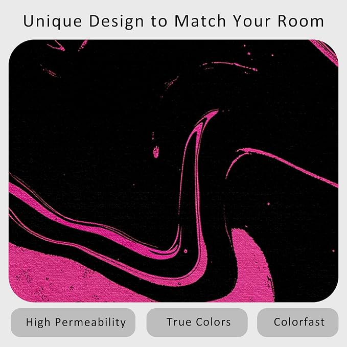 70s Rug 5x8 Retro Black Pink Abstract Hippie Pattern Area Rugs for Living Room, Bedroom, 70s Home Decor Accessories Indoor Carpet, Non Slip & Machine Washable, GD0387