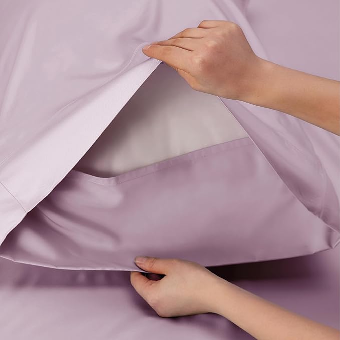 Bedsure California King Sheet Sets, Cooling Sheets, Rayon Derived from Bamboo, Breathable & Soft, Deep Pocket Up to 16 Inches, Hotel Luxury Silky Bedding for Hot Sleepers, Lavender