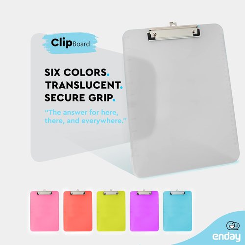 Enday Plastic Clipboard - Standard Size Grey Translucent Clip Board | Hangable, Holds 100 Sheets, 12.7” x 9”