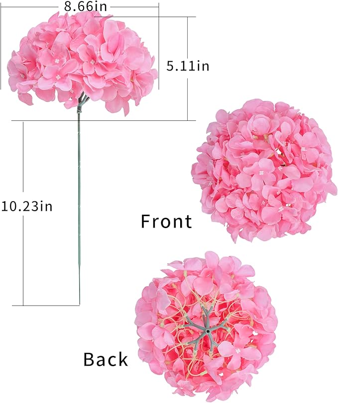 DuHouse Artificial Hydrangea Silk Flower Heads with Stem Fake Hydrangea Flowers for Wedding Home Garden Centerpiece Pack of 6(Peachy Pink)