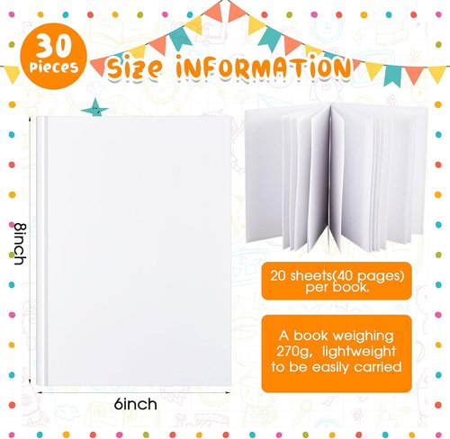 Henoyso Blank Hardcover Books - 30 Pack Story Journals for Kids | 6 x 8 Inch White Notebooks