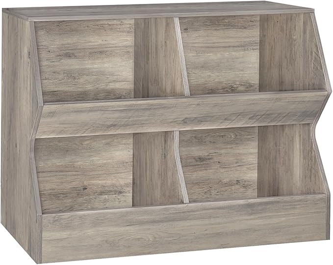 DINZI LVJ Kids Bookshelf, Toy Storage Organizer, Wooden Toy Storage Cabinet, 4 Cubby Children Bookcase, 43.3" L Toddler Book Shelf for Bedroom, Nursery, Hallway, School, Gray Wash