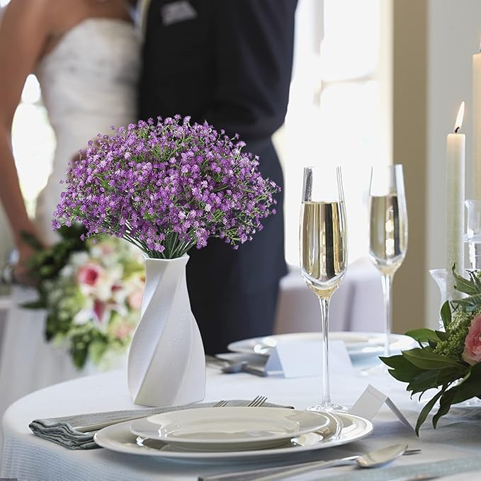 JIFTOK Babys Breath Artificial Flowers, 24 Pc Fake Flowers Gypsophila Bouquet Fall Flowers Artificial for Decoration, Real Touch Silk Flower for Wedding Christmas DIY Party Home Garden Office (Purple)