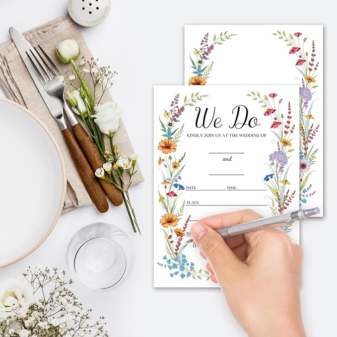 Wildflower Wedding Invitations, 5"x 7" Spring Wreath Wedding Invites Card With Envelopes, 25 PCS for Party Decorations and Supplies - A04