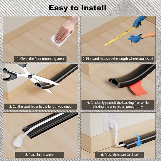 Kneelisa 6FT Side-Open Extension Cord Covers for Wires on Floor,Silicone Power Cable Protector Cord Hider Management Strip,Hide Electric Wire on Carpet,Chord Runner Protective Safety Wiremold,Brown