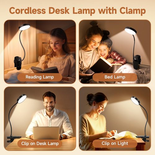Mubarek Clip-On Lamp - 5 Brightness Levels & 5 Color Options | 200LM LED Reading Light with Rechargeable Battery