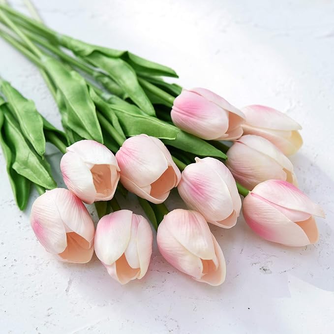 FiveSeasonStuff Real Touch Tulips Artificial Flowers – 15 Stems Faux Tulip Bouquet in Gift Box for Wedding, Home Decor, Party, Floral Arrangements (Jaipur Soft Pink)
