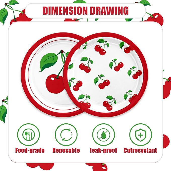 40Pcs Cherry Birthday Decorations Red and White Birthday Plates and Napkins Party Supplies Serve 20 Cherry Themed Party Decorations for Bridal Baby Shower Wedding Decor