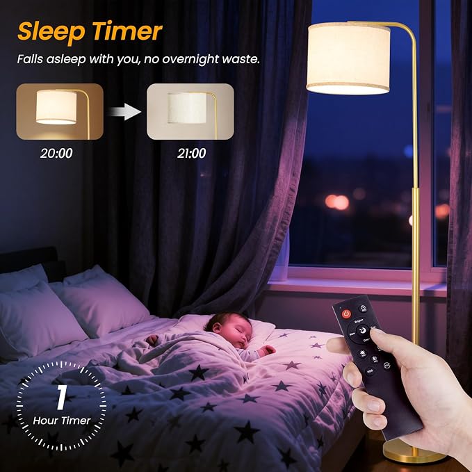 Remote Floor Lamp for Living Room and Bedroom - Modern RGB Standing Lamps Tall with Led Blub and Dimmable Light - Black Arc Room Lights with Shade for Home Decor Office Corner and Reading ( Gold+RGB)