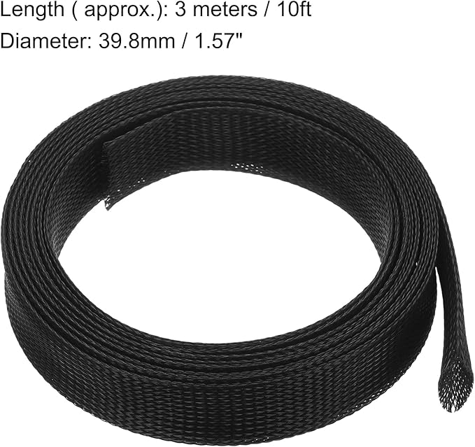 uxcell Expandable Sleeving,1 9/16-inch 10ft Cable Sleeve, Black