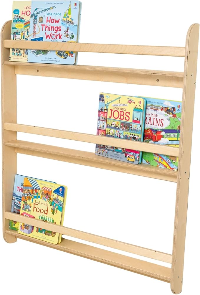 Montessori Wall-Mounted Bookshelf for Toddlers Toy Storage Shelf Organizer for Playroom and Classroom Floor Bookshelves for Kids Room (Natural, XL, 3)
