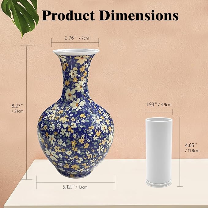 3D Puzzle Vase, 160 Curved Pieces DIY Flower Vase Craft Kit & 3D Puzzles for Adults, Creative Jigsaw Art Project Home Décor Centerpiece, for Women, Mom (Navy Floral Pattern)