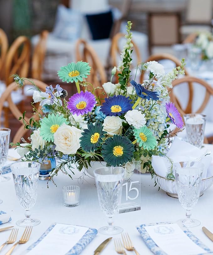 8 Pcs Multi Blue Flowers Small Artificial Gerbera Daisies 11.8” PU Faux Daisies for Table Centerpiece Arrangement Bathroom Kitchen Home Decor
