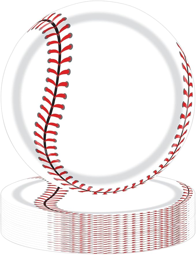 50PCS Baseball Party Paper Plates 7 Inch, Disposable Baseball Birthday Party Supplies Dessert Plates for Birthday Baby Shower Sports Event Decorations (Baseball)