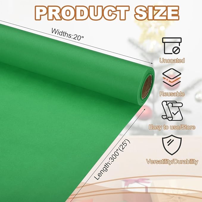 PATIKIL Wrapping Paper, 20" x 300"(25') 70 GSM Craft Paper Roll Kraft Packing Paper for Poster Bulletin Board, Gift Wrapping, Green