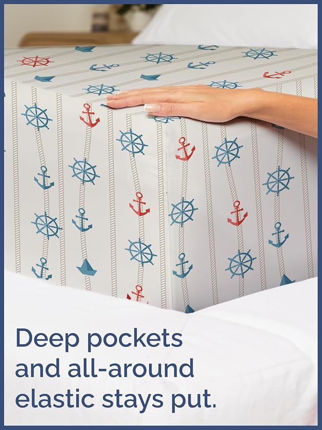 Kids Anchors Full 4 Piece Sheet Set - Boys, Girls, Teens, Toddler - Easy Fit Deep Pockets - Breathable, Hotel Quality Bedding Sheets - Machine Washable - Wrinkle Free - Cute, Cozy, Soft - CGK Linens
