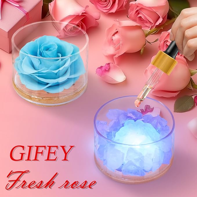 Christmas Birthday Flower Gift for Women Preserved Blue Rose with Light,Rose Essential Oil Set,Forever Flower Rose Gifts for Girlfriend Wife Mom Gift for Birthday, Anniversary,Thanksgiving,Valentines