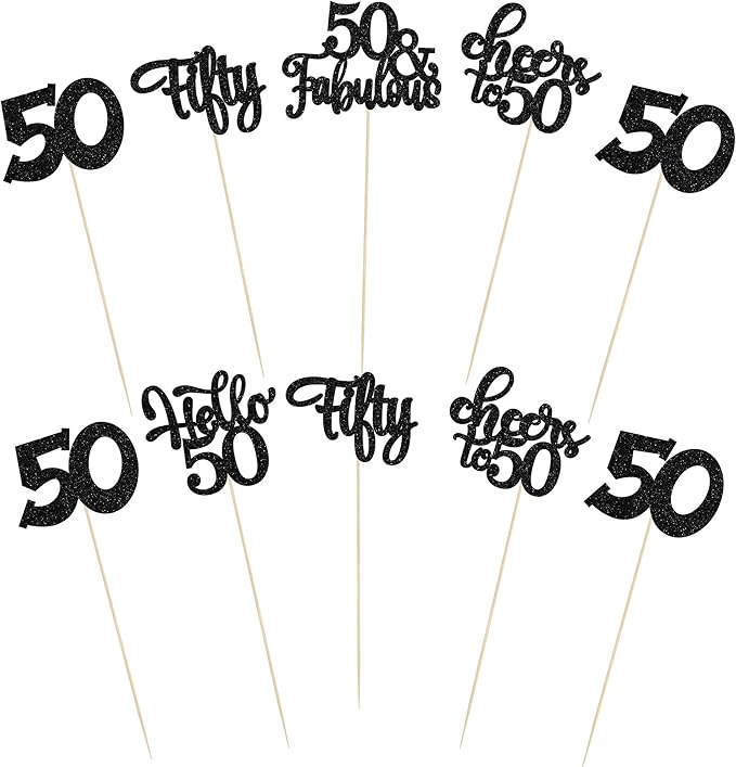 Gyufise 15Pcs 50th Birthday Centerpiece Sticks Fifty Happy 50th Table Flower Centerpieces Sticks Cheers to 50 Floral Decorations for 50th Birthday Party Centerpieces Supplies Black