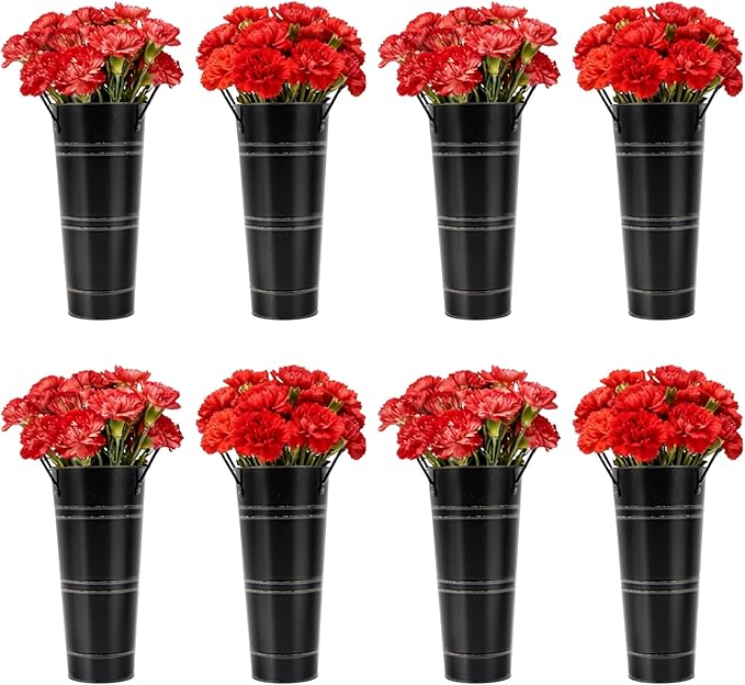 8Pcs Flower Bucket, 10.04In Tall Galvanized Metal Buckets with Handles, Vintage Metal Vases, Flower Vases for Bouquet, Floor Standing Floral Buckets for Home Décor, Home Décor
