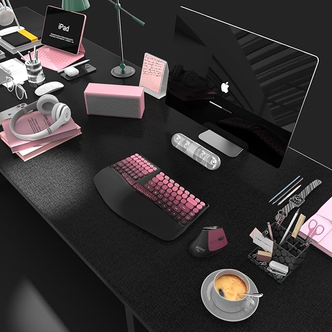 Ergonomic Wireless Keyboard and Mouse Set Wireless Keyboard Silent Mice Set with Wrist Rest for Computer, Laptop, PC, Mac, Windows Black Pink