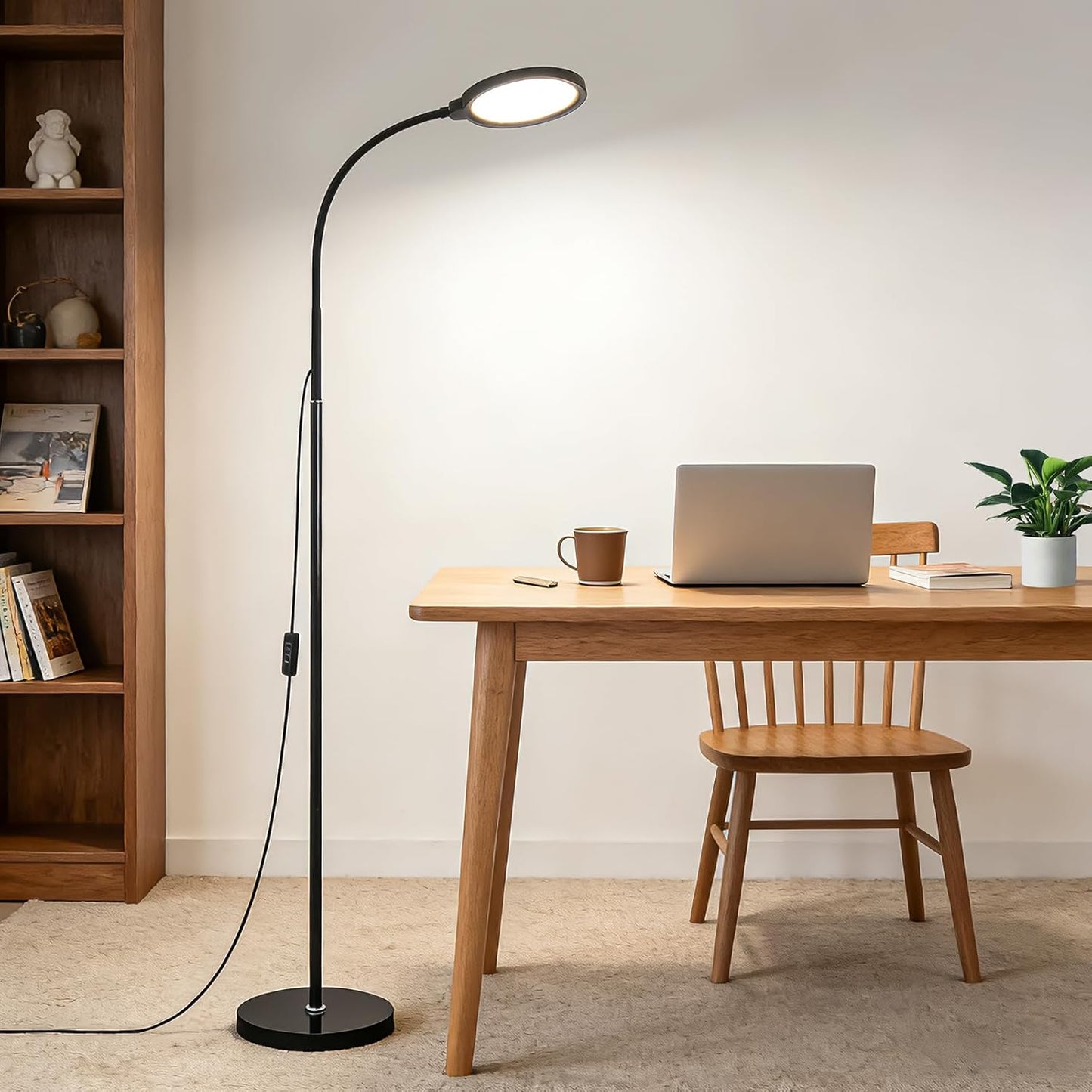 Skiennix Modern Black Floor Lamp - 62.6” Adjustable Gooseneck LED Lamp with Dimmer & Color Temperature for Living Room, Bedroom, Office