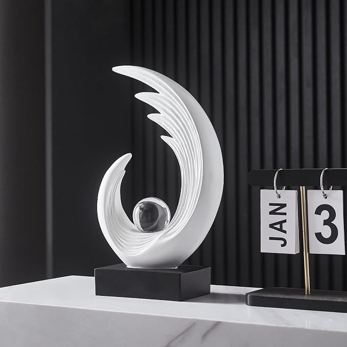 FJS Modern White Statue, Resin Shelf Decor, Abstract Art Sculptures for Living Room, Bookshelf, Dining Room, Office, Coffee Table, TV Stand