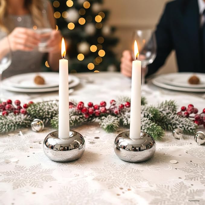 Silver Modern Doughnut Shaped Candlestick Holder, Small Decorative Taper Candle Holder for Bathtub Bedroom Livingroom