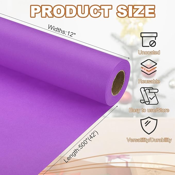PATIKIL Wrapping Paper, 12" x 500"(42') 70 GSM Craft Paper Roll Kraft Packing Paper for Poster Bulletin Board, Gift Wrapping, Dark Purple