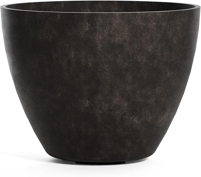 Lupo Tapered Planter – Brown Stone Finish – Fiberglass Indoor/Outdoor and Weather-Resistant Medium Planter (20" D x 15.4" H Exterior, 18.9" D x 14.8" H Interior)