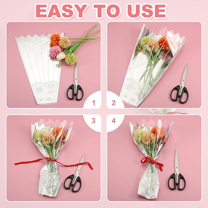 YELARXI Clear Flower Wrapping Bags, Transparent Flower Packaging Bag Waterproof Durable Bouquet Sleeves - Fitting for (Florists/Floral Arrangements Supplies), 9.1x2.6x15.7 Inch & 100Pcs