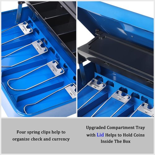 Jssmst Locking Metal Cash Box - Secure Money Storage with Key Lock | 11.8L x 9.5W x 3.5H Inches, Blue