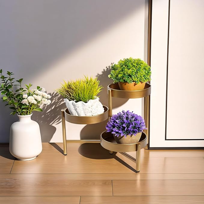 Harvest Land Plant Stand 3 Tier Indoor Metal Flower Shelf Corner Tabletop Holders for Garden Balcony Living Room Bedroom Patio Bronze