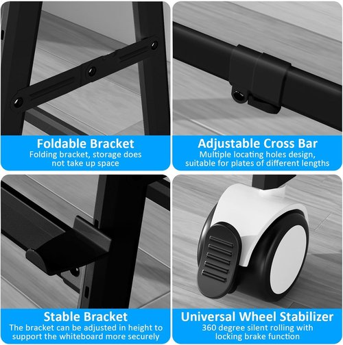 A-Frame Foldable Whiteboard Stand - Adjustable Height & Width | Mobile Stand with Wheels (Black)