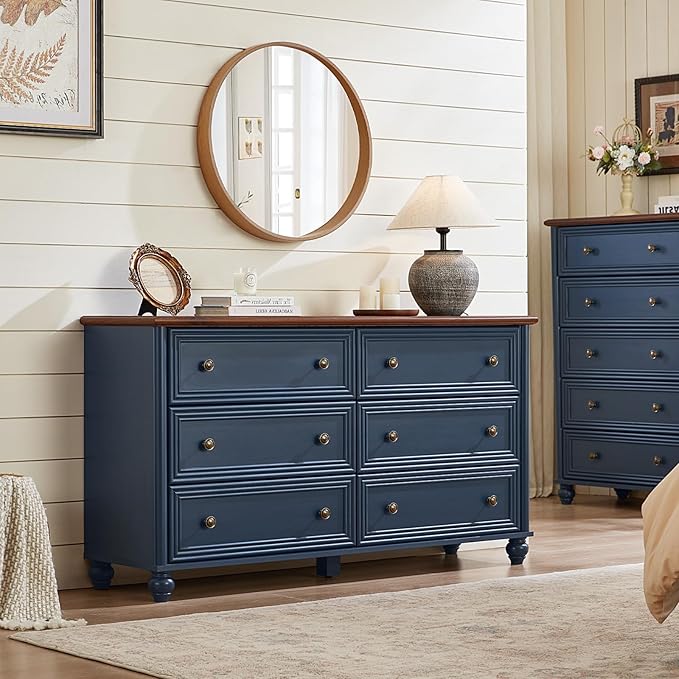 Dressers & Night Stand Set of 3, Wood 54'' Wide Dresser & 18'' Chest of Drawers, Roman Column 2 & 3 Drawer Nightstand Set of 2, Furniture 6 Drawer Dresser Suites for Bedroom Living Room, Hallway, Home