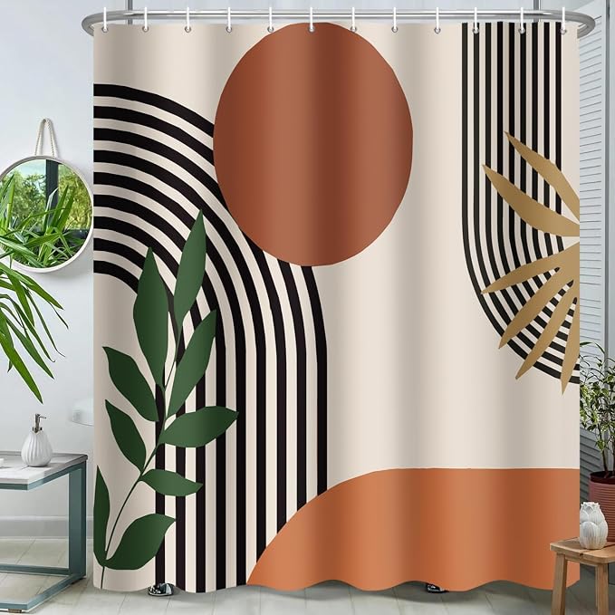 Long Shower Curtain 72 x 78 Inch Boho Shower Curtain for Bathroom Mid Century Modern Bohemian Abstract Geometric Fabric Waterproof Bathroom Curtains Shower Set