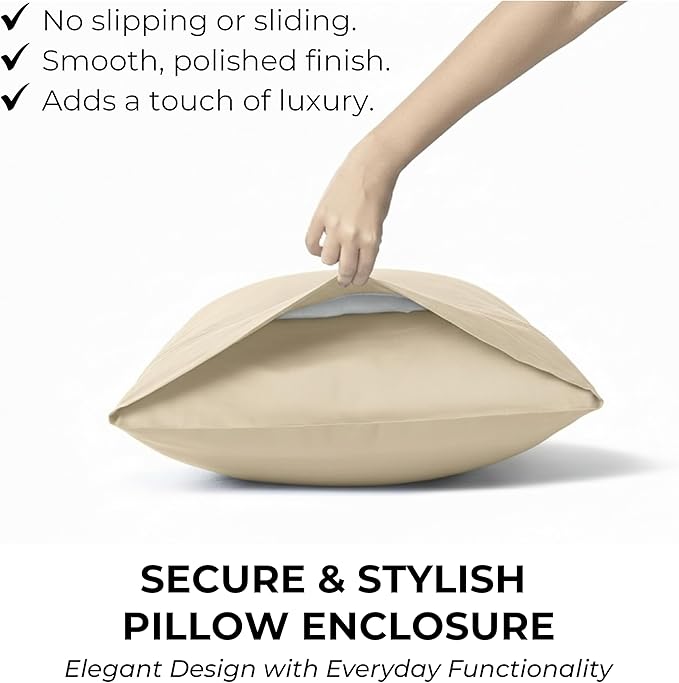 100% Natural Cotton Bed Sheets | 500 TC Single-Ply Sateen Weave Twin XL Sheets | Breathable & Hypoallergenic Solid 3-Piece Bedding with Deep Pocket Fitted, Flat, Pillowcase | Cream Beige