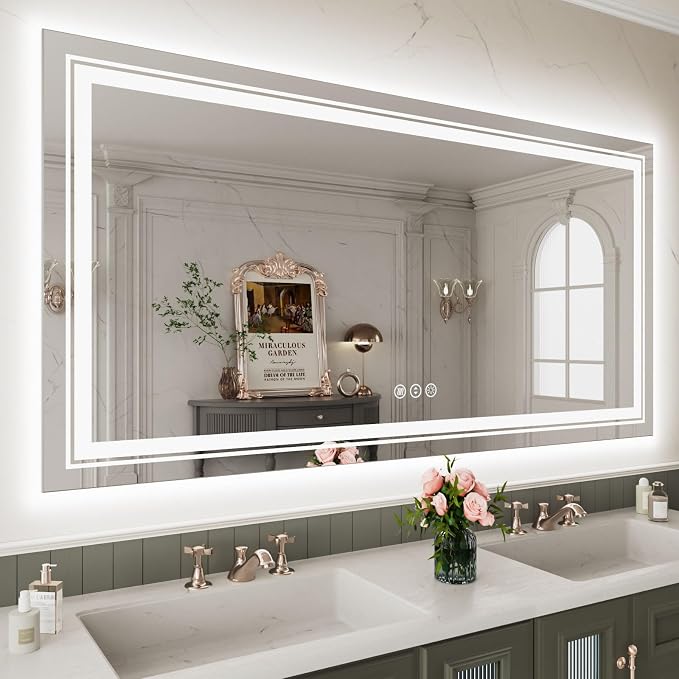 WTTY 72''x36'' LED Bathroom Mirror with Lights, Large Dimmable Led Mirror for Bathroom with Front + Backlight, Lighted Bathroom Vanity Mirror for Wall with Anti-Fog, Memory, Shatter-Proof, ETL Listed