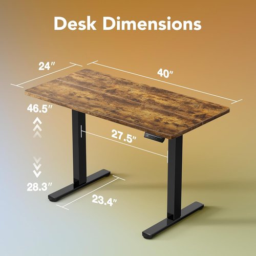 HUANUO Electric Standing Desk - Height Adjustable 40 x 24 Inch Home Office Desk with Storage Bag & 4 Memory Settings | Rustic Brown
