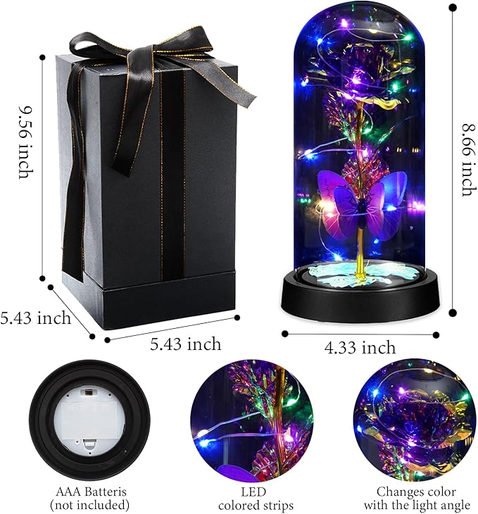 Birthday Gifts for Women Forever Rose with Colorful Lights in Glass Dome Eternal Flowers for Mom Christmas Valentines Day for Grandma Glass Flowers